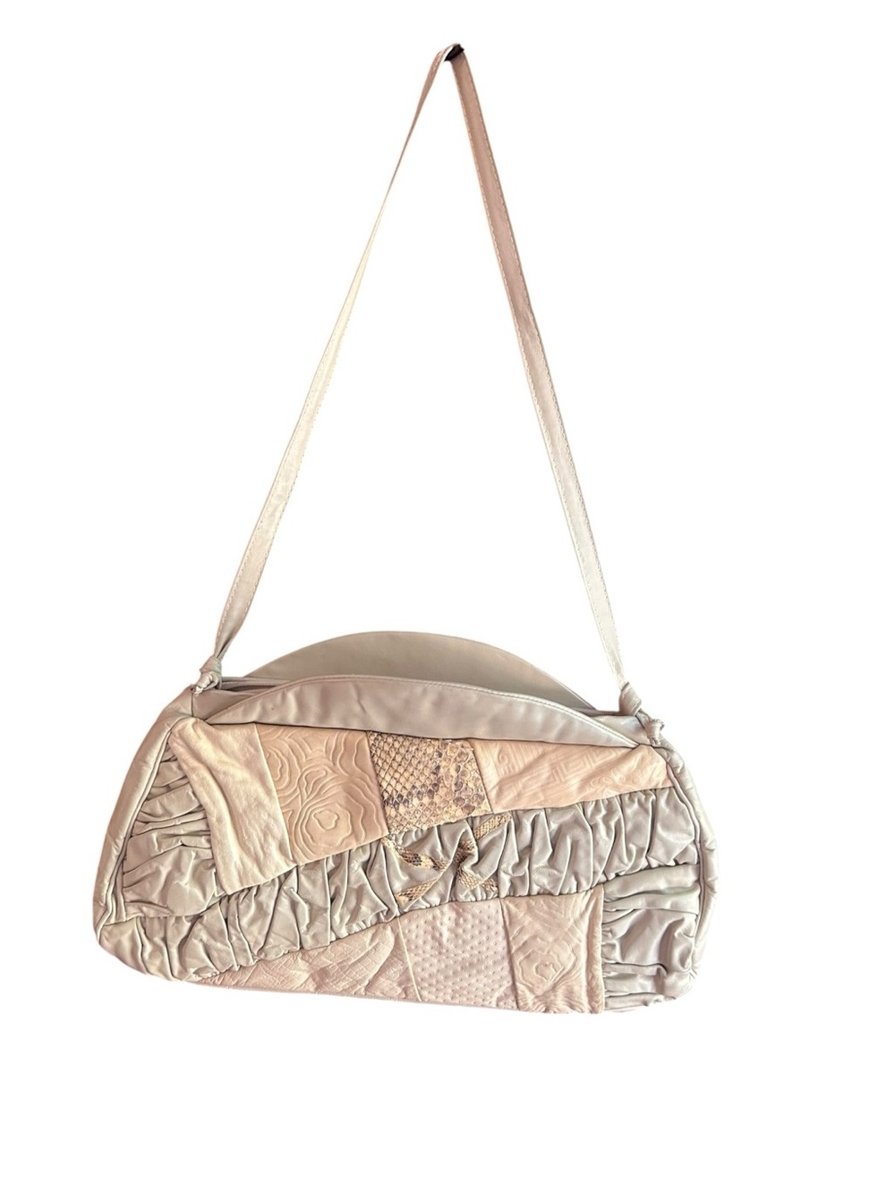 Unbranded vintage 80's beige snakeskin, ruching, multi pattern bag